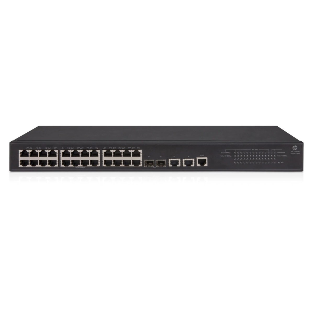 JG960A HPE Switch OfficeConnect 1950 24G 2SFP+ 2XGT, 24 portas 10/100/1000 de negociação automática RJ45, 2 portas SFP + fixas 1000/10000 SFP + ( 10 Gigabit ) 2 portas RJ45 1 / 10GBASE-T 1 porta do console, 1U gerenciável,não modular,par trançado fibra op-0
