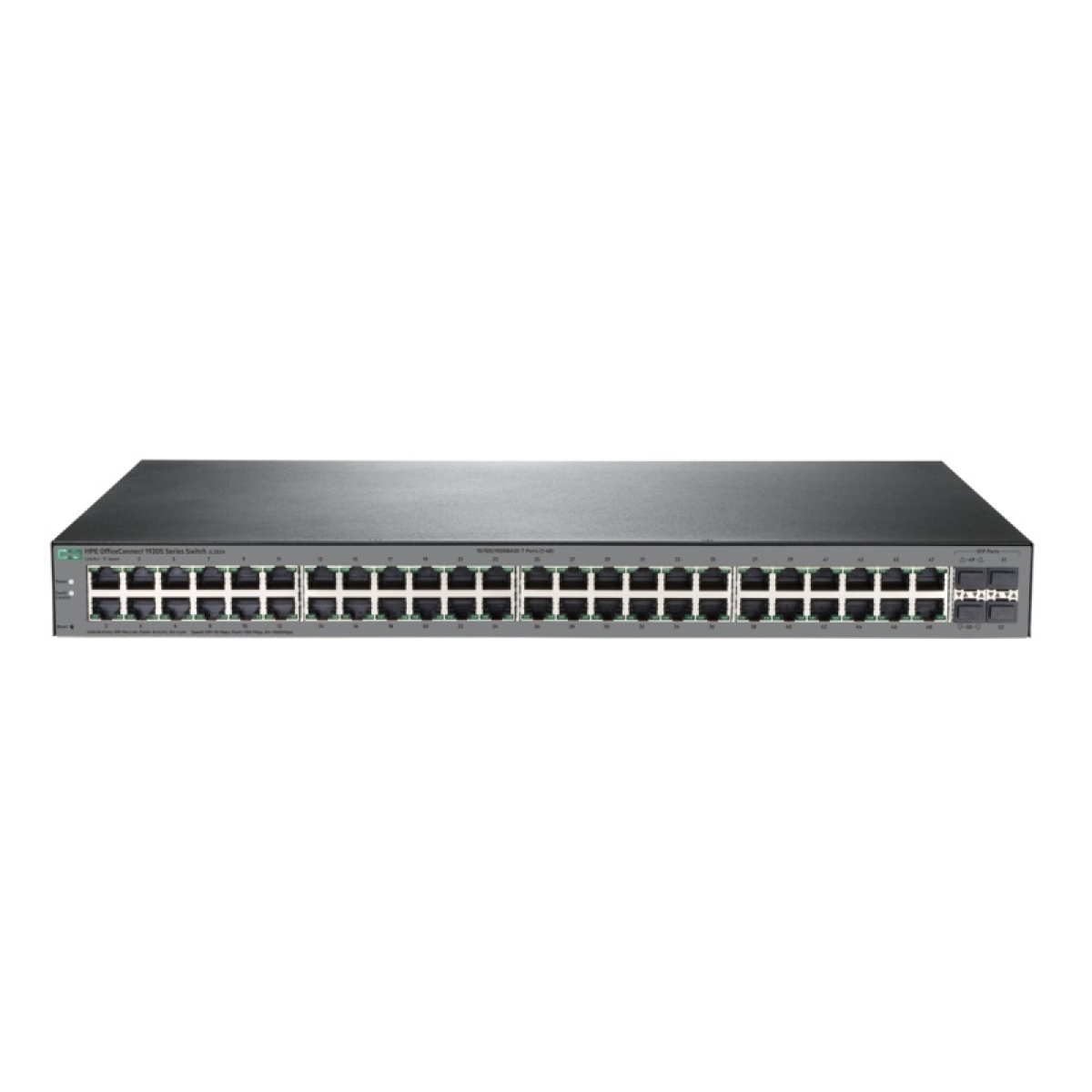 Switch hpe JL382A 1920S-48G-4SFP OfficeConnect 1920S 48G 4SFP 48 portas 10/100/1000 RJ-45 4 portas SFP, gerenciável, não porta stack, sim porta uplink,1u, não ranhura sfp partilhada, camada 3, Cabo de par trançado, Fibra óptica -0