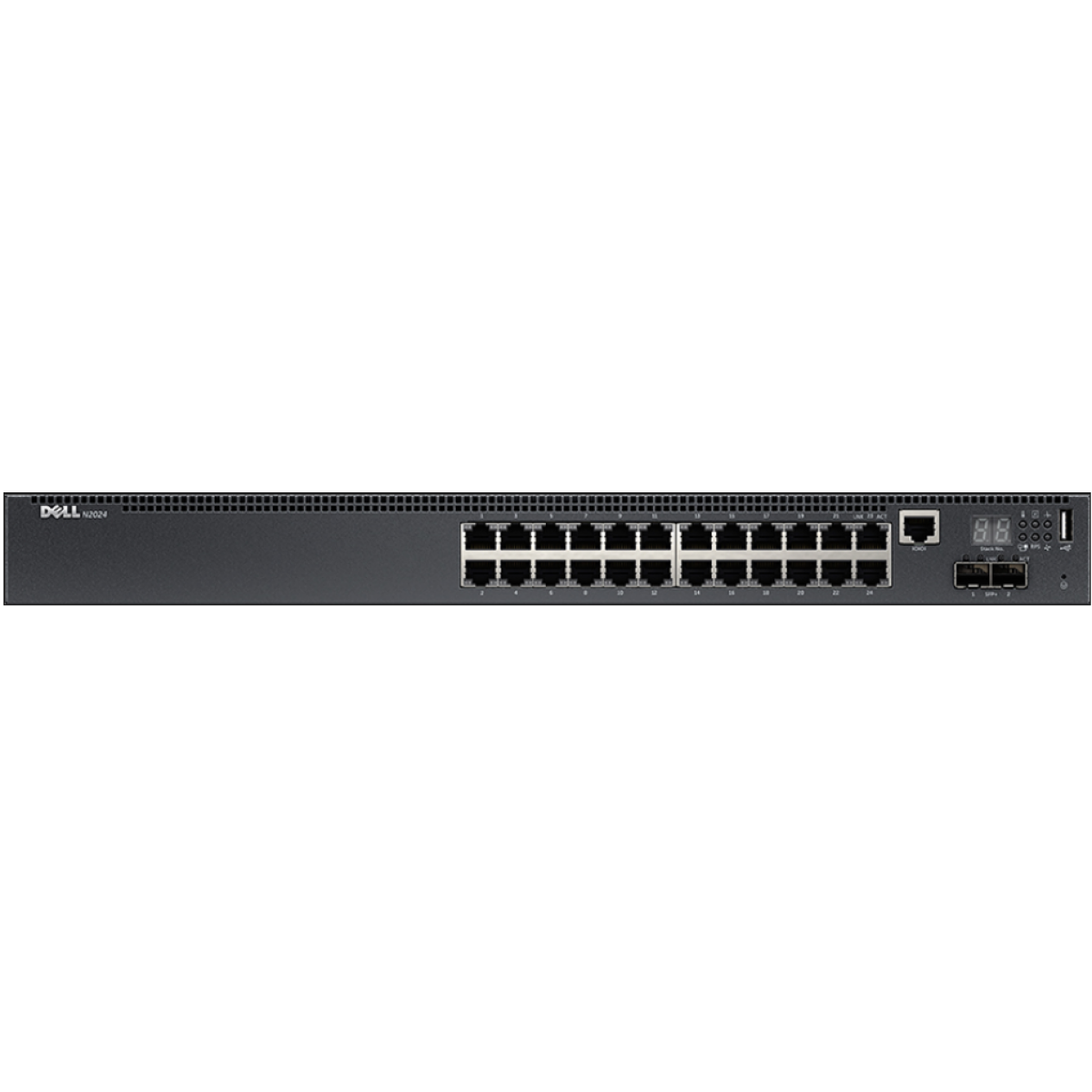 Dell Networking switch N2024, 210-ABNV, 24 portas Gigabit Ethernet (10/100/1000) + 2 Portas 10 GbE SFP+, empilhável, gerenciável, camada 2 e 3,IPv4 e IPv6, PoE +,QoS, VLANs, 172 Gbps, 1 x AC PSU-0