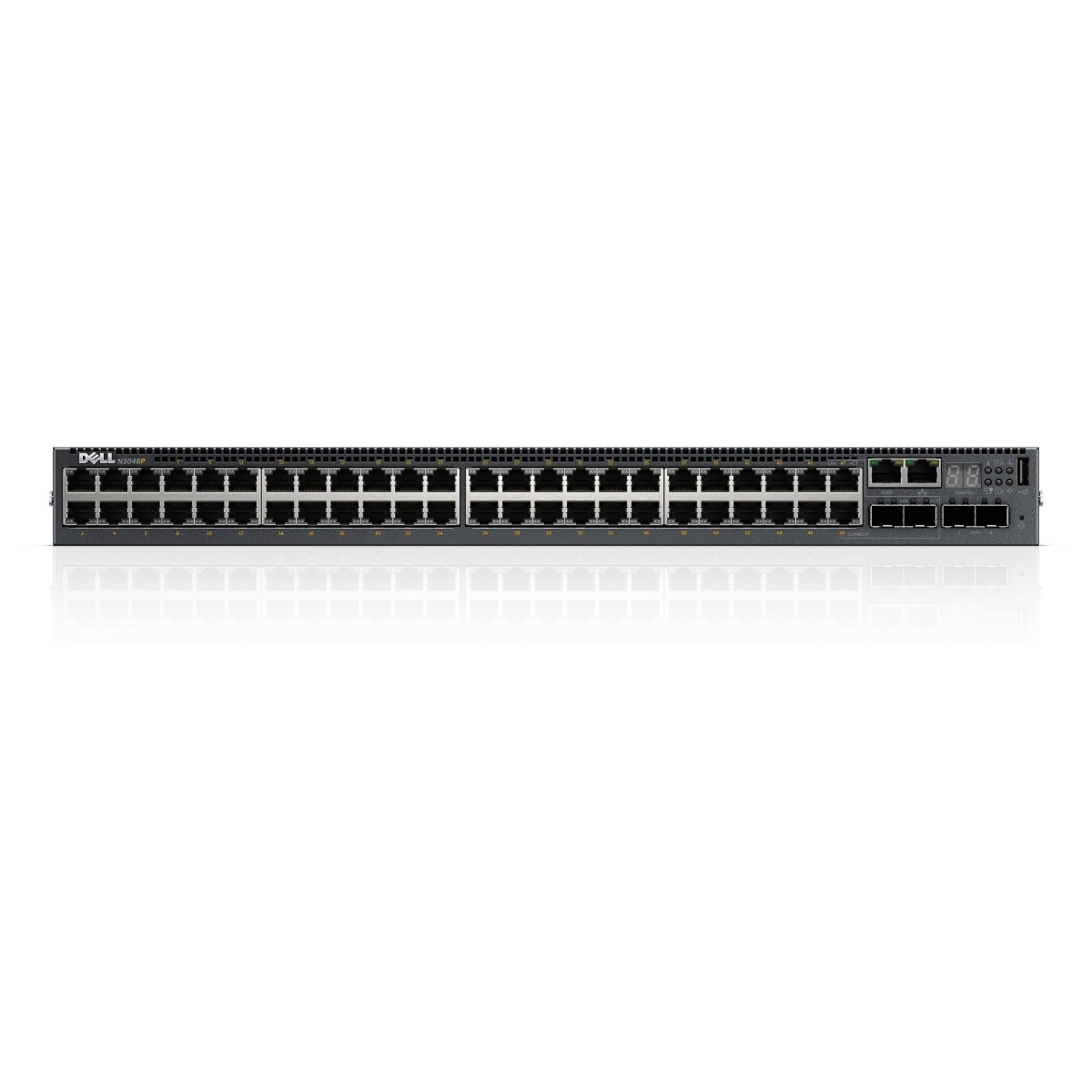 Dell Networking switch N3048P ,210-ABOH, 48 portas 10/100/1000 gbits PoE+, empilhável, gerenciável, Layer 3 (RIPv1, RIPv2, RIP-2 MD5 Auth, RIPv2 MIB Extension, OSPFv2, OSPFv3, OSPF Stub Router Advert, OSPFv3 Graceful Restart, VRRP, VRRP MIB), 2 portas (2-0