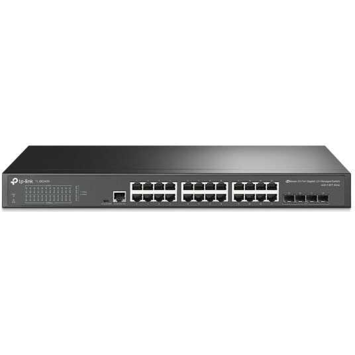 Switch Gerenciável Gigabit L2+ de 24 portas com 4 Slots SFP JetStream Portas Full Gigabit: 24× portas gigabit RJ45 e 4× Slots SFP gigabit