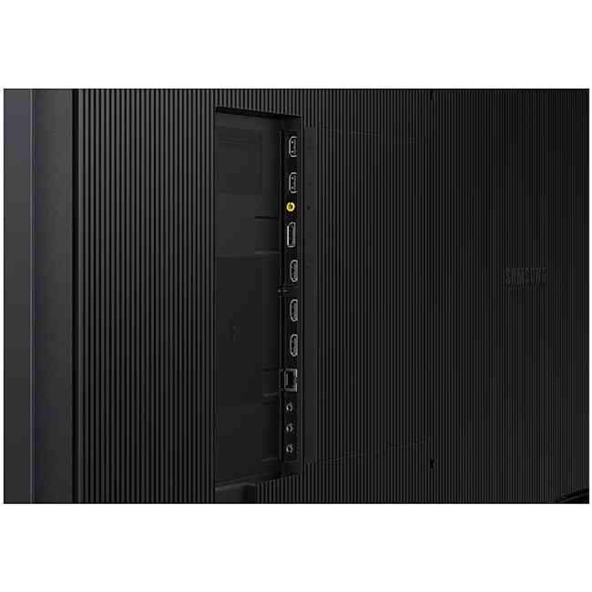 Porta de conexão do monitor Samsung, destacando entradas USB e HDMI.