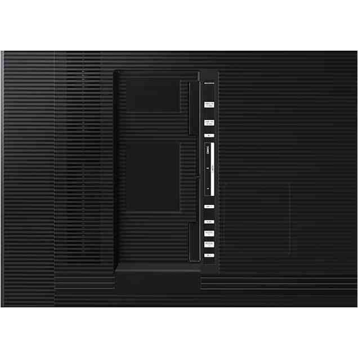 Painel traseiro de monitor Samsung com botões de controle e entradas.
