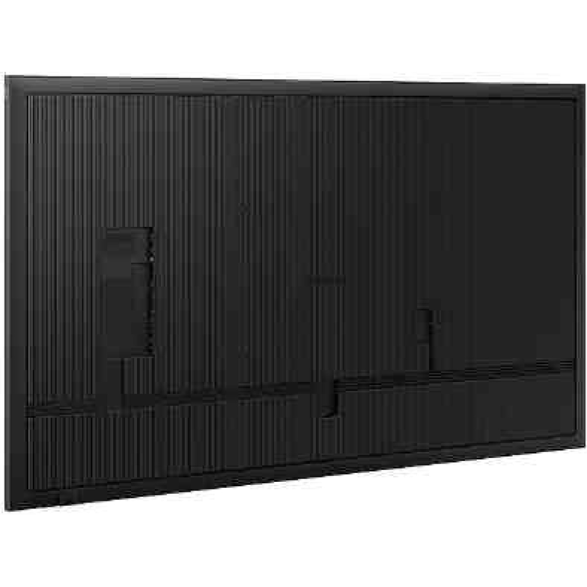 Painel de TV Samsung, design moderno e acabamento em preto.