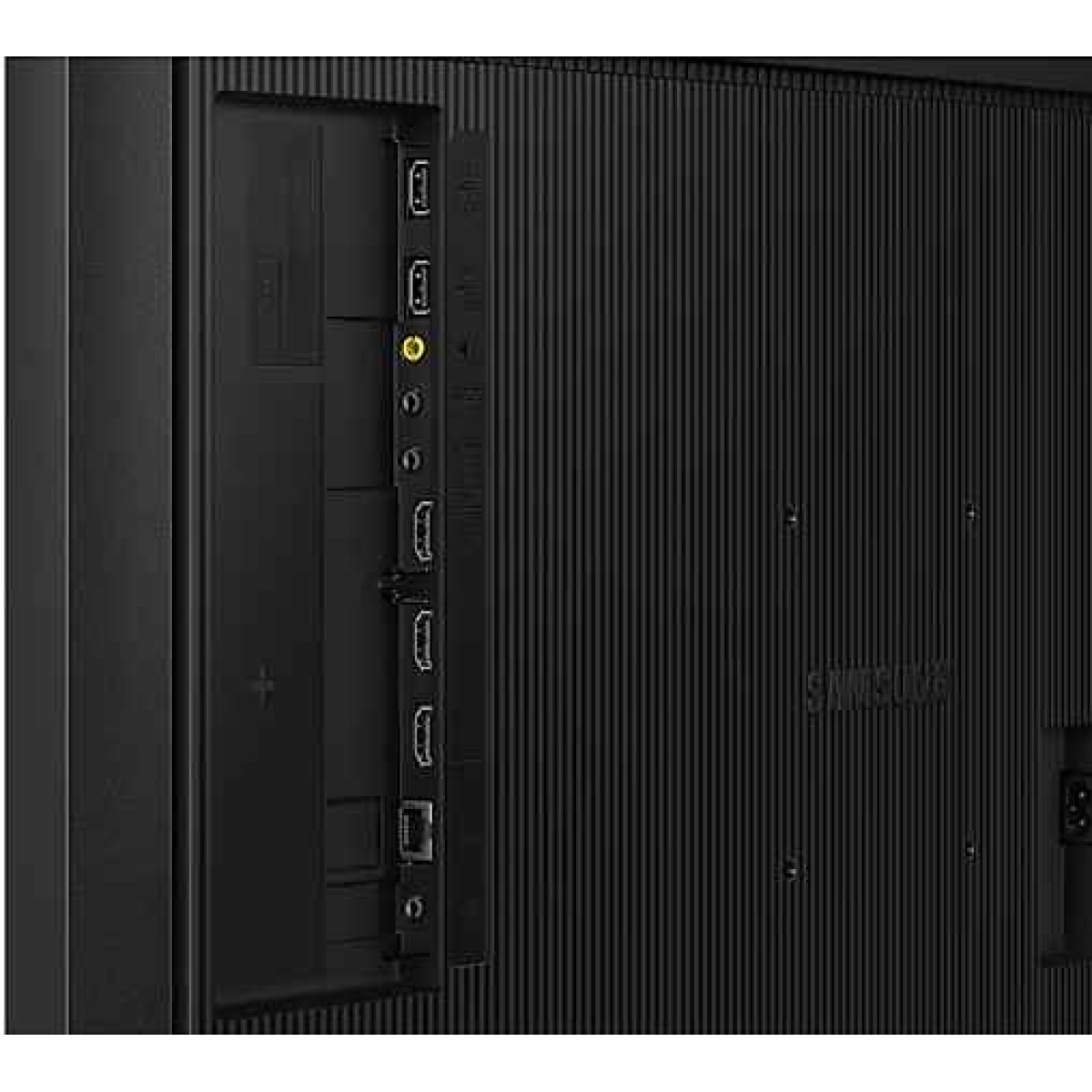 Porta de conexão de monitor Samsung, destacando entradas USB e HDMI.