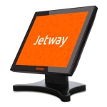 Monitor Jetway com tela laranja e suporte preto.