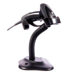 Leitor de código de barras, modelo XYZ, marca ABC, com suporte ajustável.