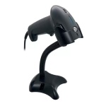 Leitor de código de barras da marca X, modelo Y, com suporte ergonômico.