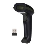 Leitor de código de barras sem fio, marca XYZ, com dongle USB.