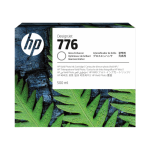 Cartucho de tinta HP 776 com design de folhas verdes.