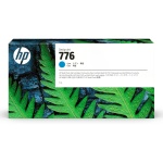 Cartucho de tinta HP 776, cor azul, design com folhas verdes.