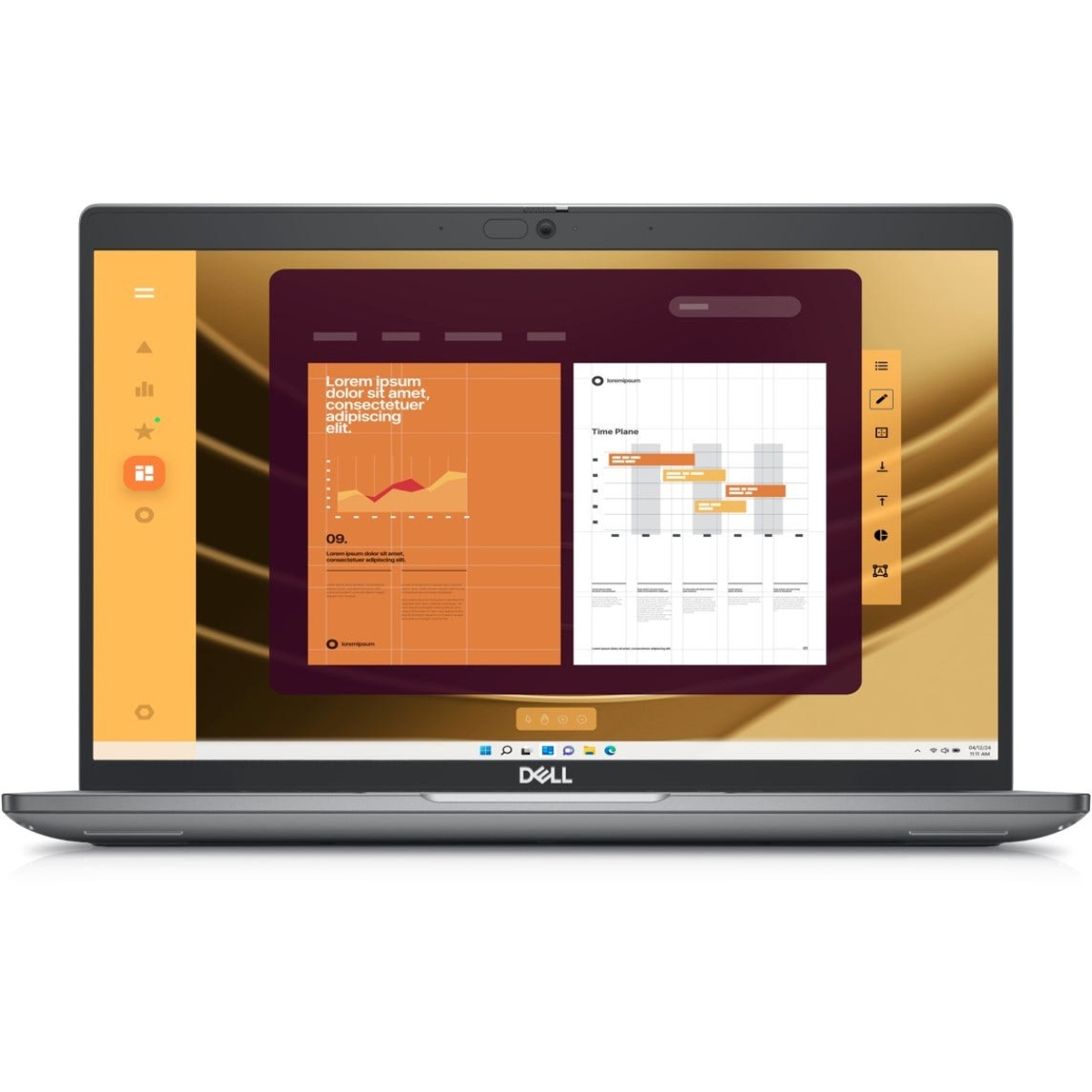 Dell laptop exibindo interface de software com gráficos e dados.