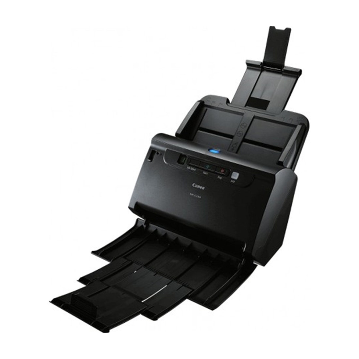 Scanner Epson DS-530 com bandeja de saída ajustável.