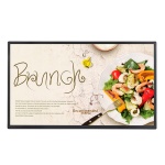 Cardápio de brunch com salada colorida e texto elegante.