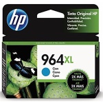 Tinta original HP 964XL, cor ciano, embalagem com destaque para borboleta.