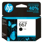 Cartucho de tinta HP 667 preto, feito com 40% de plástico reciclado.