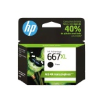 Cartucho de tinta HP 667XL preto, alta capacidade, embalagem destacada.