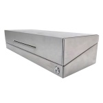 Caixa de aço inoxidável para armazenamento, com design moderno e funcional.