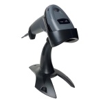 Leitor de código de barras, modelo 1D, marca XYZ, base ergonômica.