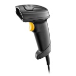 Leitor de código de barras, modelo LS2208, marca Zebra, design ergonômico.