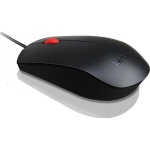 Mouse Lenovo com design ergonômico e botão vermelho.