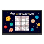 Quebra-cabeça de palavras no espaço com planetas e estrelas.