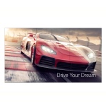 Carro esportivo vermelho em pista com a frase "Drive Your Dream".