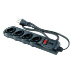 Ferro de passar roupa com quatro tomadas e botão liga/desliga.