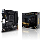 Placa-mãe TUF Gaming B550-PLUS, marca ASUS, com design robusto e dissipador.