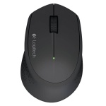 Mouse sem fio Logitech com design ergonômico e indicador LED verde.