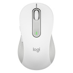 Mouse sem fio Logitech branco com design ergonômico e indicador LED.