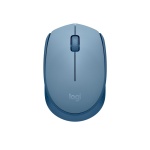 Mouse sem fio Logitech na cor azul, design ergonômico e compacto.