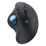 Mouse sem fio Logitech, design ergonômico com trackball azul.