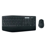 Teclado e mouse sem fio Logitech, design ergonômico e teclas silenciosas.