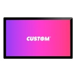 Tela digital da marca Custom com fundo gradiente em roxo e rosa.