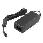 Fonte de alimentação preta para dispositivos eletrônicos com cabo.