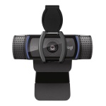 Webcam Logitech C920 com foco em alta definição e design ajustável.