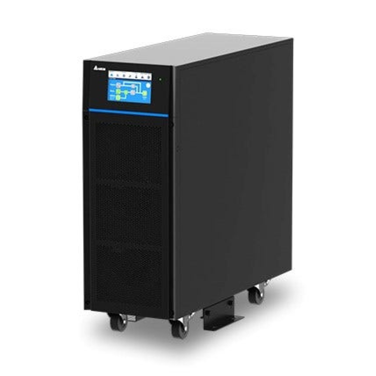 No-break preto com tela digital, ideal para proteção de equipamentos.