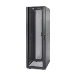 Rack de servidor preto, ideal para organização de equipamentos de TI.