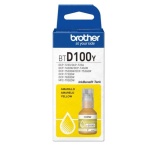 Tinta amarela Brother BT-D100Y para impressoras, com embalagem destacável.