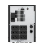 Painel traseiro de um no-break com várias tomadas e ventilação.