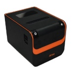 Impressora térmica portátil JETI, compacta com design preto e laranja.