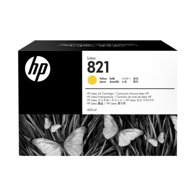 Cartucho de tinta HP 821 amarelo, ideal para impressoras.