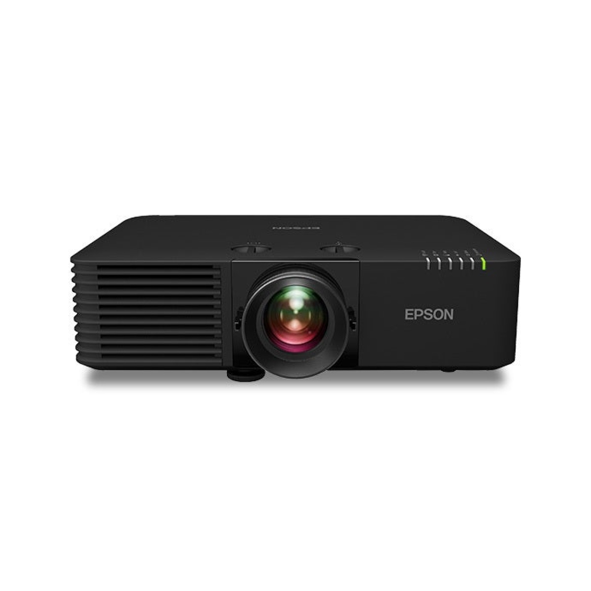 Projetor Epson, modelo compacto, com lente colorida e design moderno.
