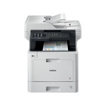 Impressora multifuncional Brother com alimentação de papel frontal.