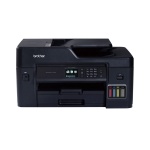 Impressora multifuncional Brother com visor e cartuchos coloridos.