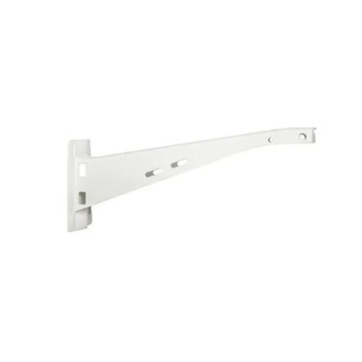Suporte de parede branco para prateleiras, resistente e prático.