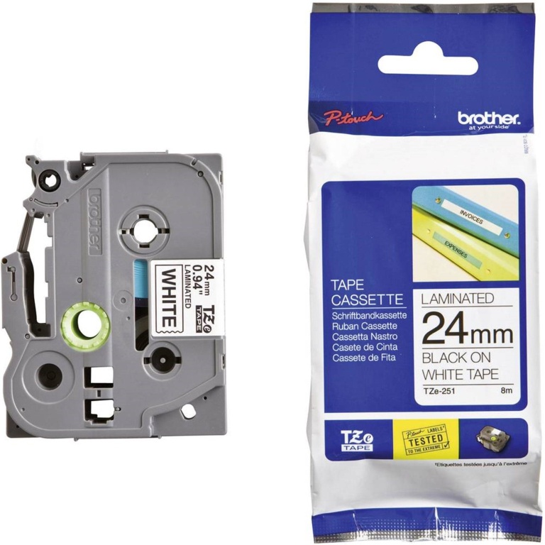 Fita adesiva Brother 24mm para impressoras de etiquetas, cor branca.