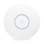 Ponto de acesso Ubiquiti UniFi com LED azul indicativo.