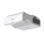 Projetor Epson, modelo de instalação, com design compacto e ventilação lateral.